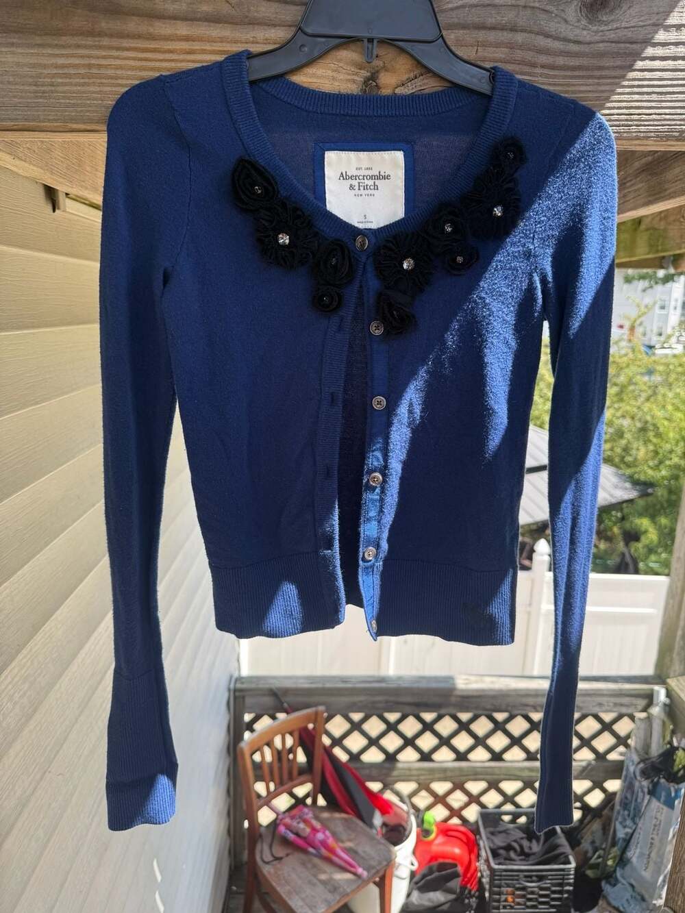 Abercrombie & Fitch Y2K Blue Button-Up Cardigan Sweater With Fabric Rosettes